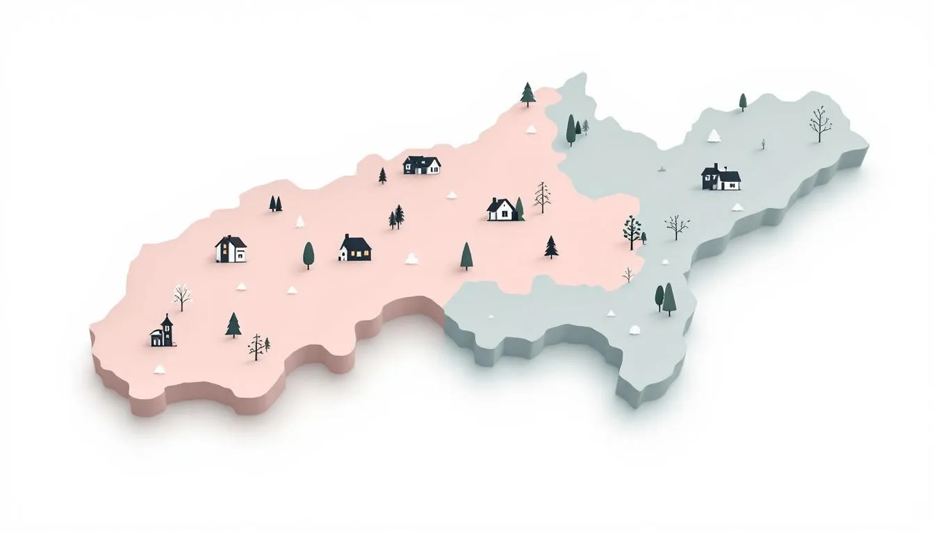 A map highlighting various locations and their land values.