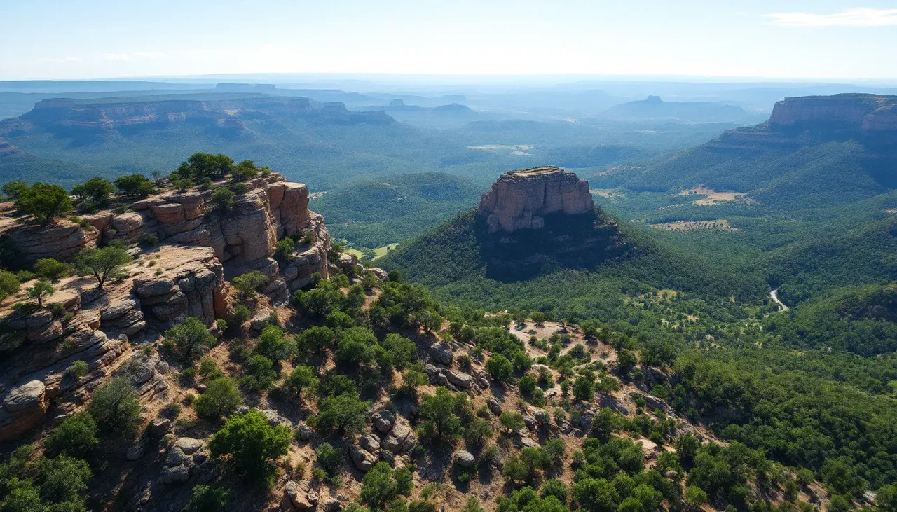 Aerial view of the Texas Hill Country showcasing diverse landscapes.
